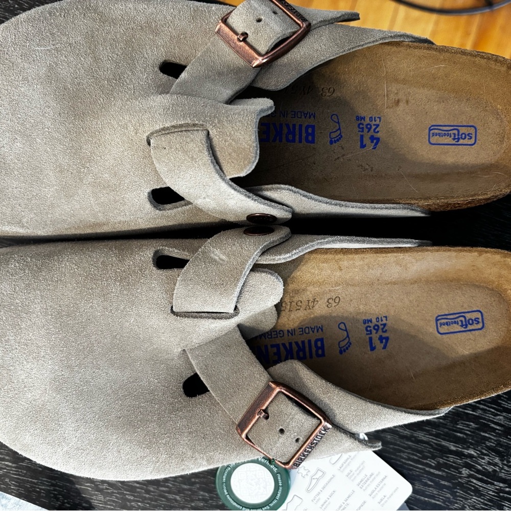 Birkenstock Taupe Suede Clogs